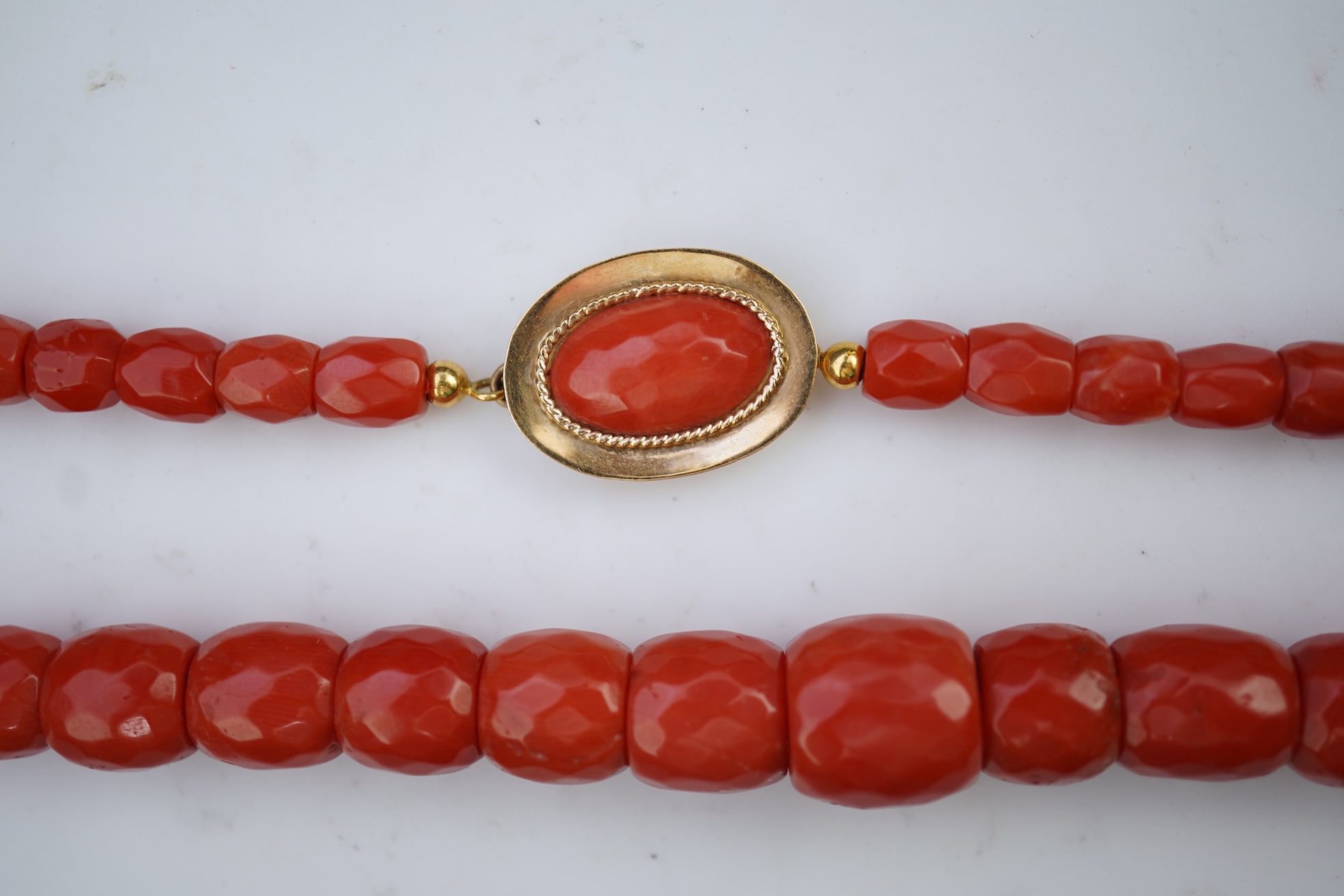 A coral bead necklace, mid 19th century
